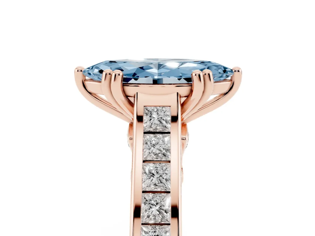Fancy Blue Marquise Cut Cut Channel Set Solitaire Engagement Ring with Prong Setting Rose gold