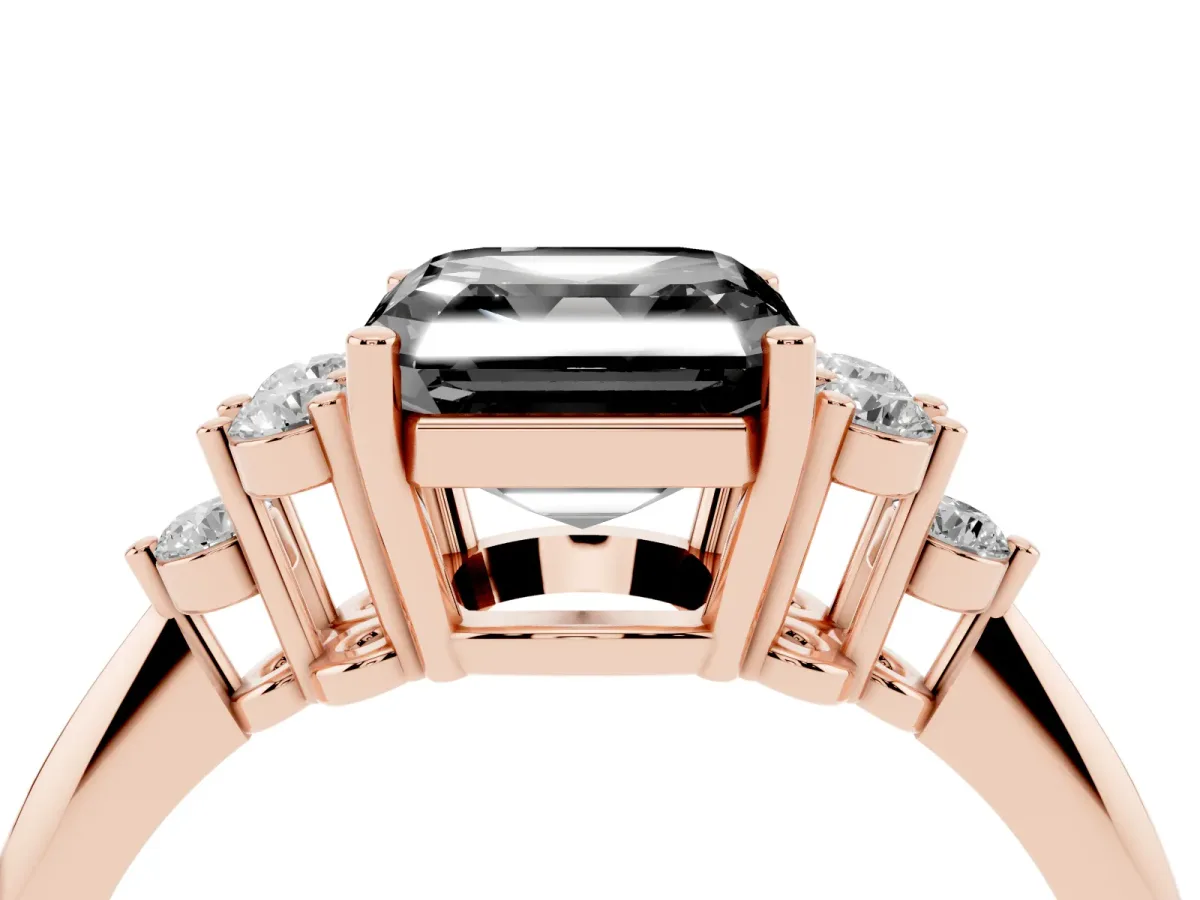 Fancy Black Asscher Cut Cut Diamond Cluster Ring with Solitaire Band and Four-Prong Setting Rose gold