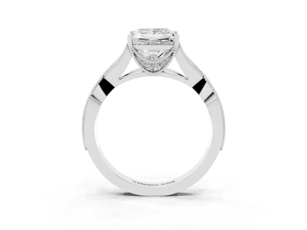 Princess Cut Cut Diamond Twisted Band with Milgrain Pave Setting and Four-Prong Setting Silver