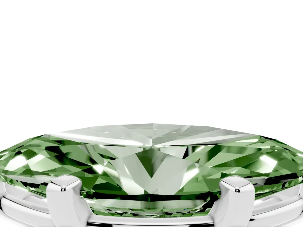 Fancy Green Marquise Cut Diamond Solitaire Ring with Prong Setting and Classic Band Silver