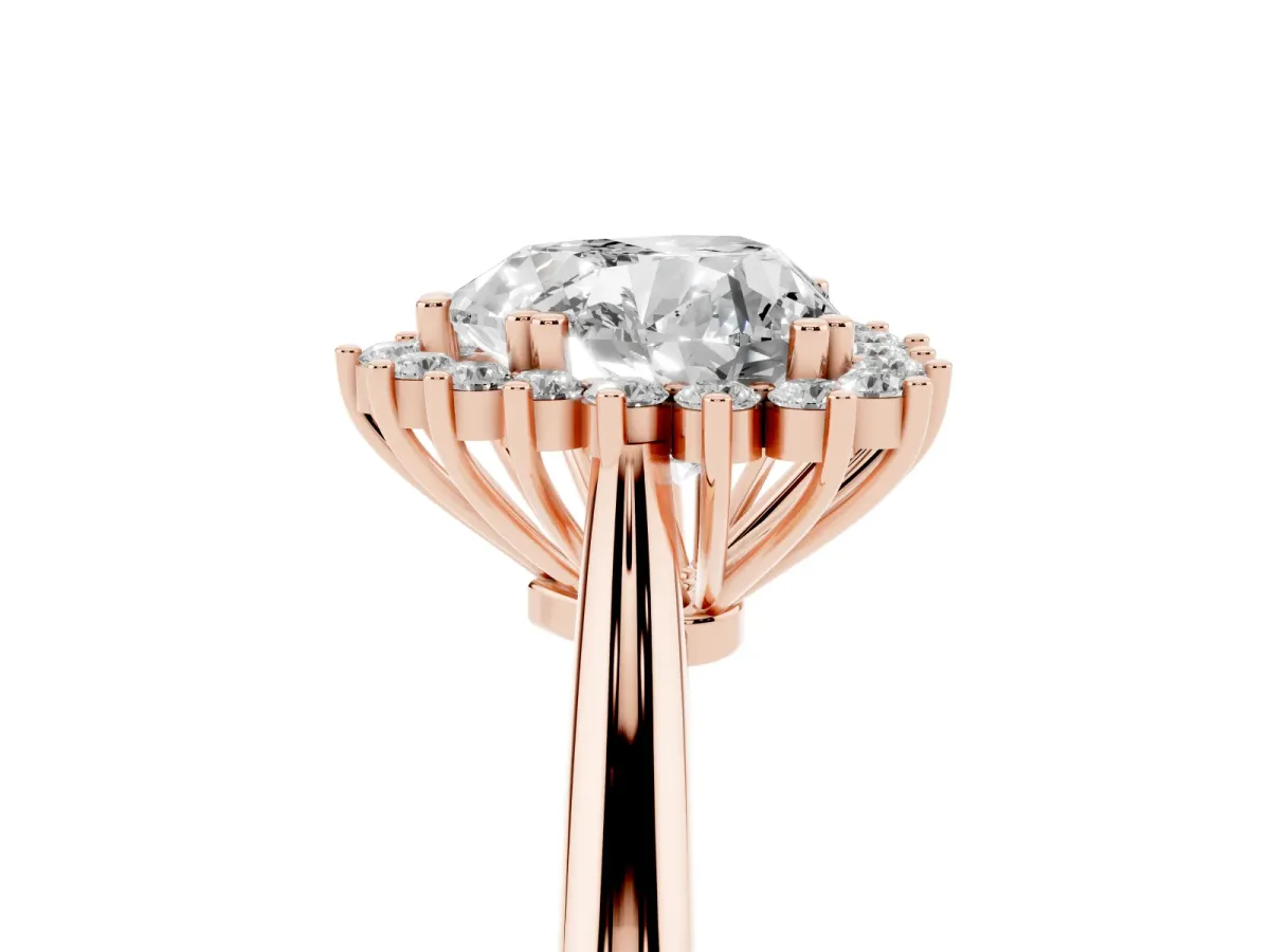 Heart Cut Cut Diamond Halo Ring with Solitaire Band and Prong Setting Rose gold