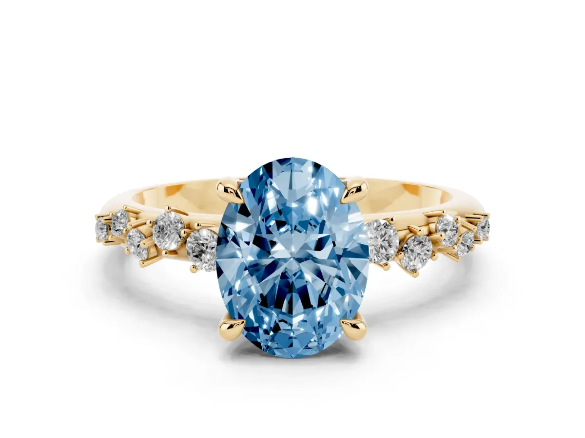 Fancy Blue Oval Cut Cut Diamond Vine Band with Four-Prong Setting Yellow gold
