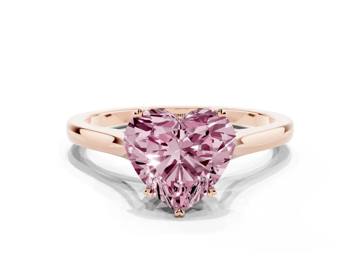 Fancy Pink Heart Cut Solitaire Heart Prong Engagement Ring with Tapered Band Rose gold