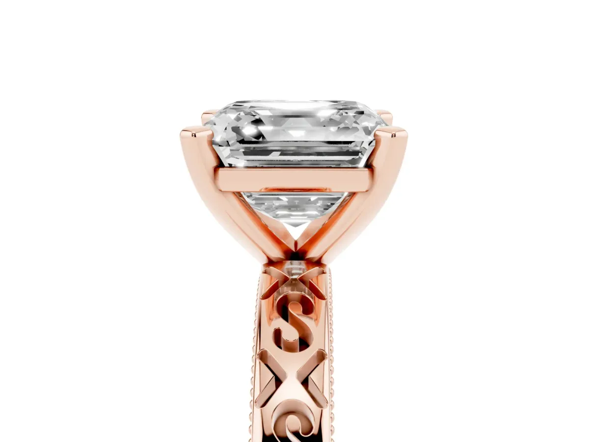 Asscher Cut Solitaire Engagement Ring with Scrollwork Band and Four-Prong Setting Rose gold