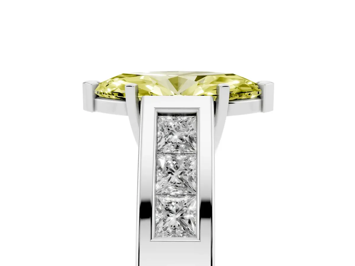 Fancy Yellow Marquise Cut Cut Channel Set Solitaire Ring with Four-Prong Setting Silver