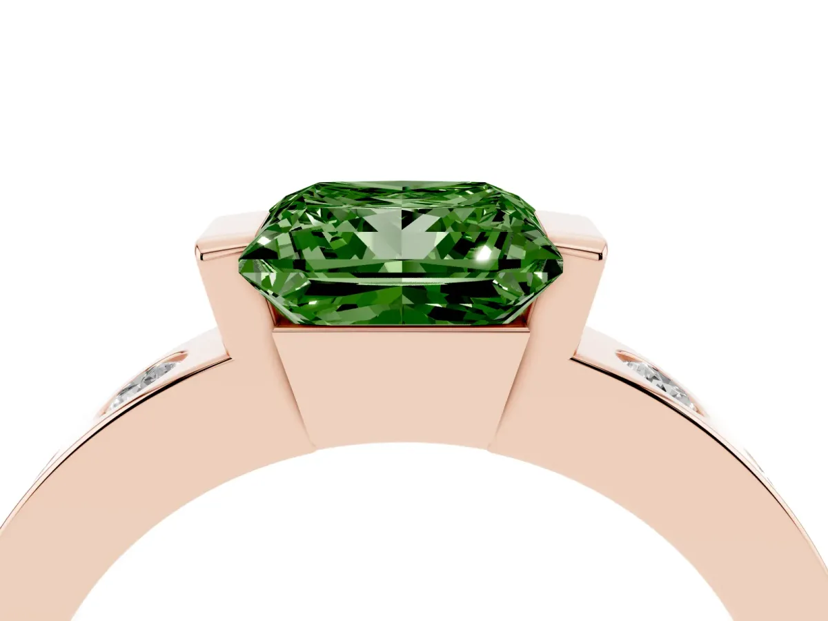 Fancy Green Princess Cut Brilliant Channel-Set Diamond Ring with Bezel Prong Setting Rose gold