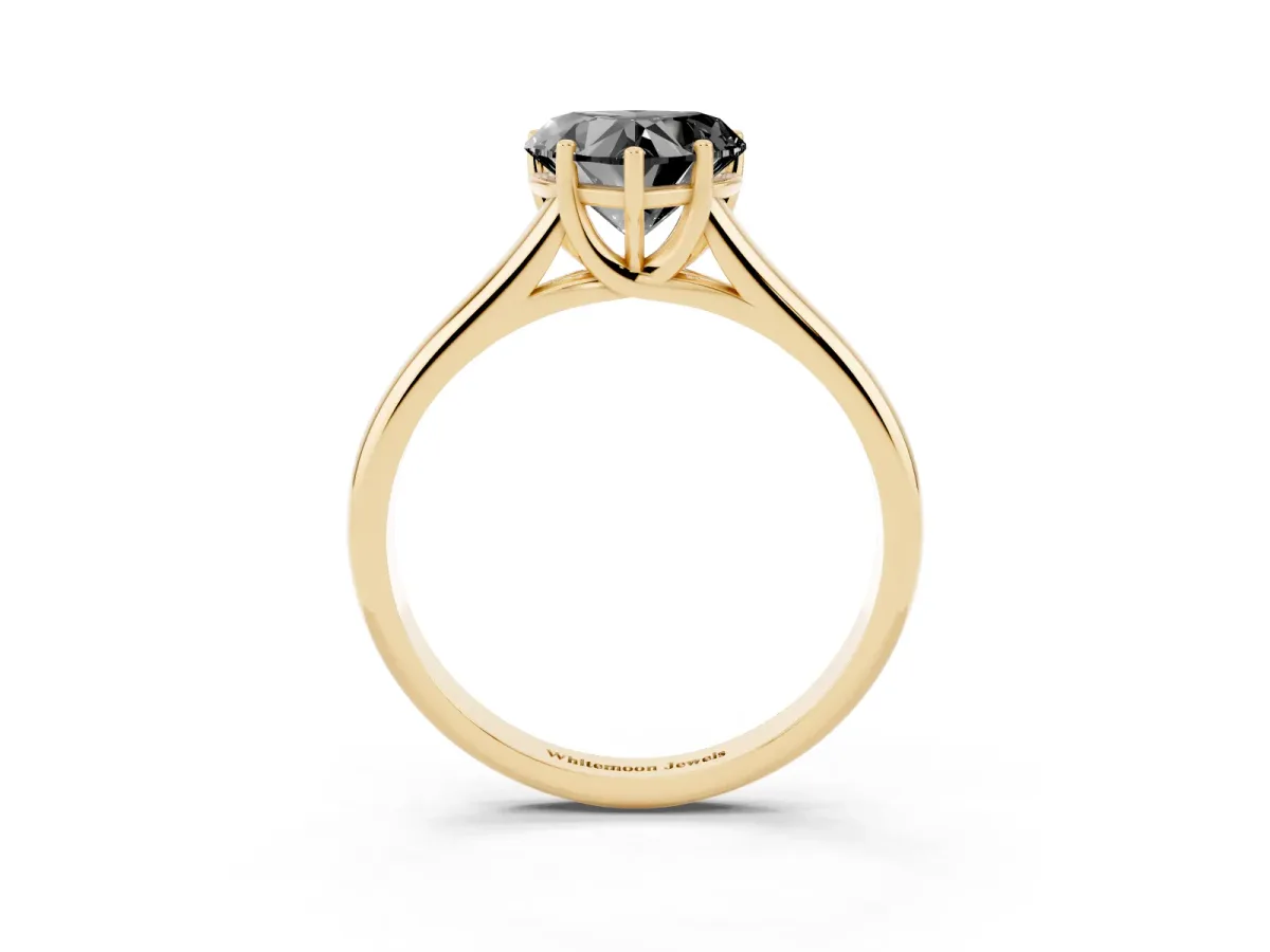 Fancy Black Heart Cut Cut Diamond Solitaire Engagement Ring with Tapered Plain Band and Four-Prong Setting Yellow gold