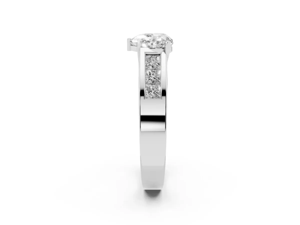 Heart Cut Cut Channel Set Solitaire Ring with Four-Prong Setting Silver