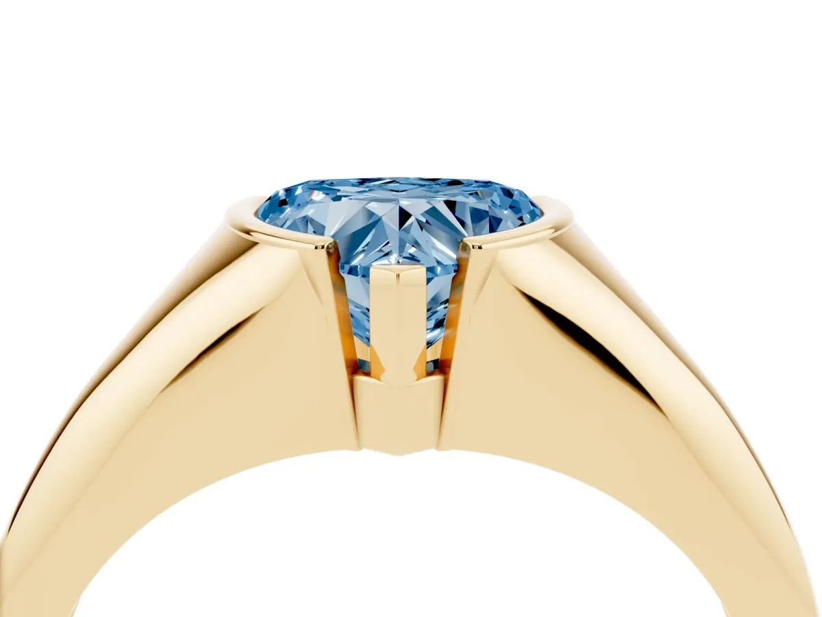 Fancy Blue Heart Cut Solitaire Tension Set Diamond Ring Yellow gold