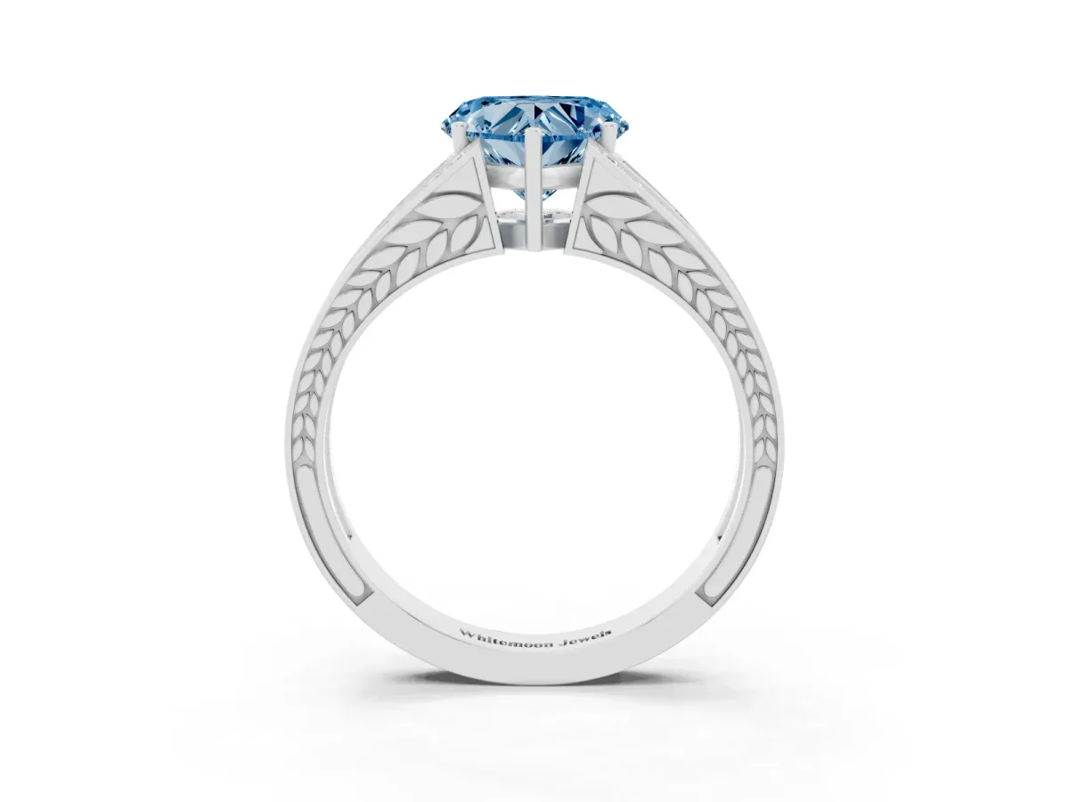 Fancy Blue Heart Cut Diamond Split Shank Ring with Pavé Band and Four-Prong Setting Platinum