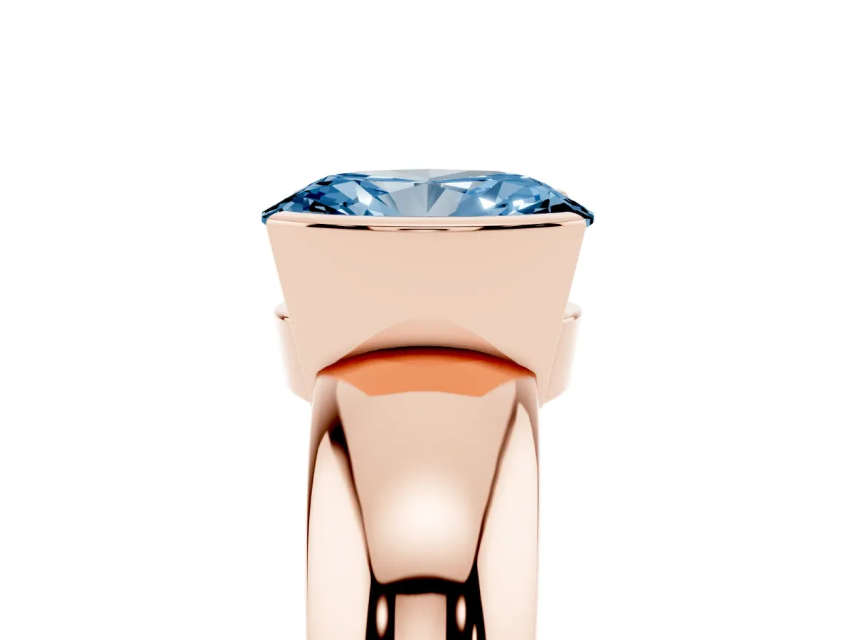 Fancy Blue Oval Cut Solitaire Tension Set Diamond Ring with Wide Band Rose gold