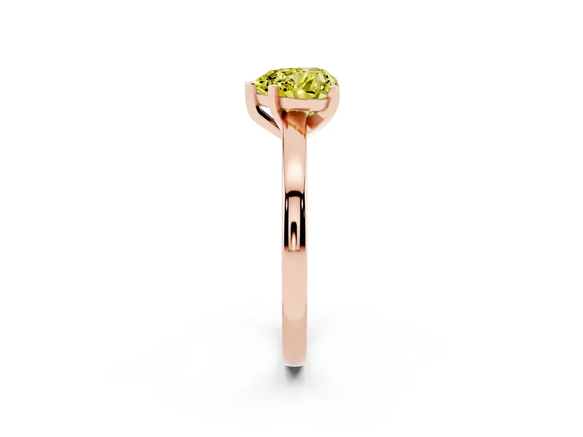 Fancy Yellow Heart Cut Solitaire Diamond Engagement Ring with Four-Prong Setting on a Classic Band Rose gold