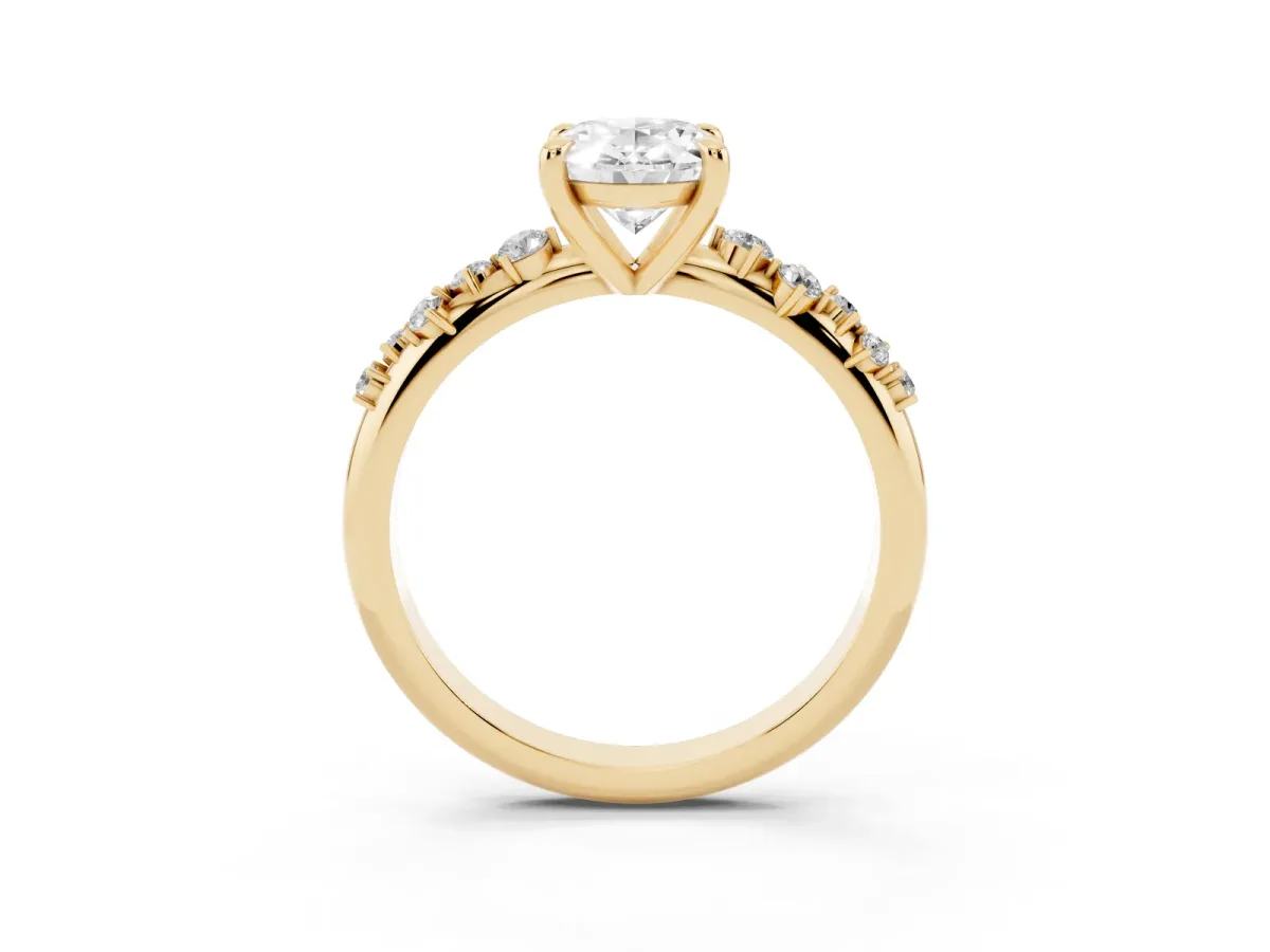 Oval Cut Cut Diamond Vine Band with Four-Prong Setting Yellow gold