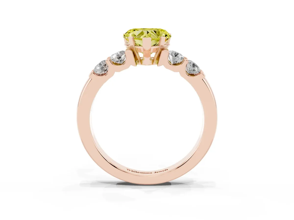 Fancy Yellow Heart Cut Brilliant Cut Diamond Five-Stone Prong Set Engagement Ring with Channel Band Rose gold