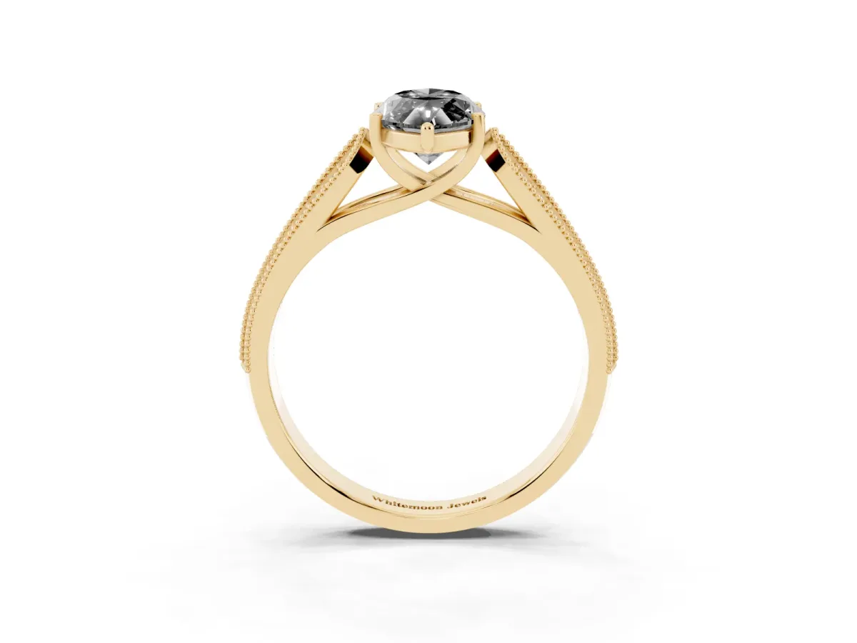 Fancy Black Marquise Cut Cut Pave Split Shank Engagement Ring with Four-Prong Setting Yellow gold