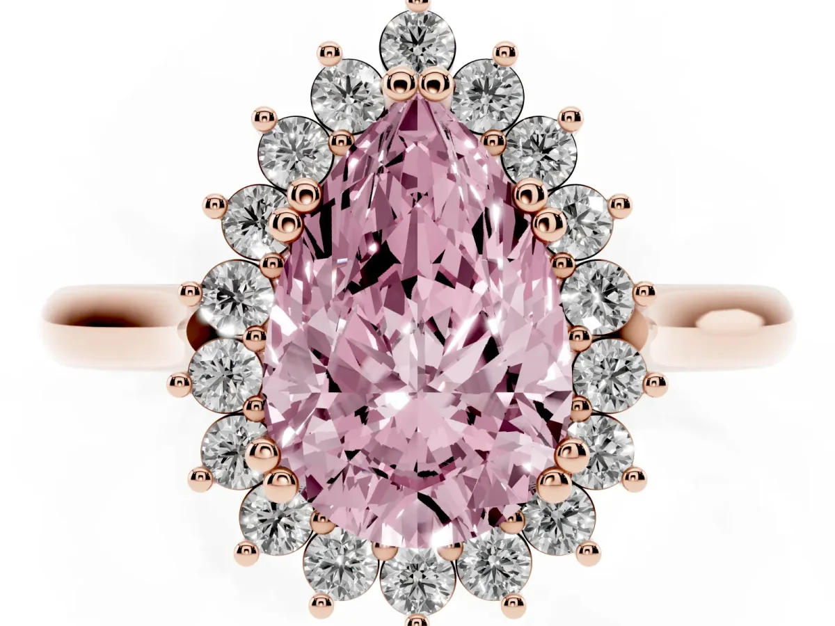 Fancy Pink Pear Cut Cut Diamond Halo Ring with Solitaire Band and Prong Setting Rose gold