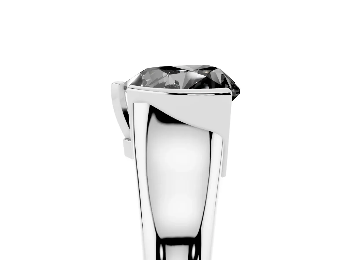 Fancy Black Heart Cut Solitaire Tension Set Diamond Ring with Split Shank Band Silver