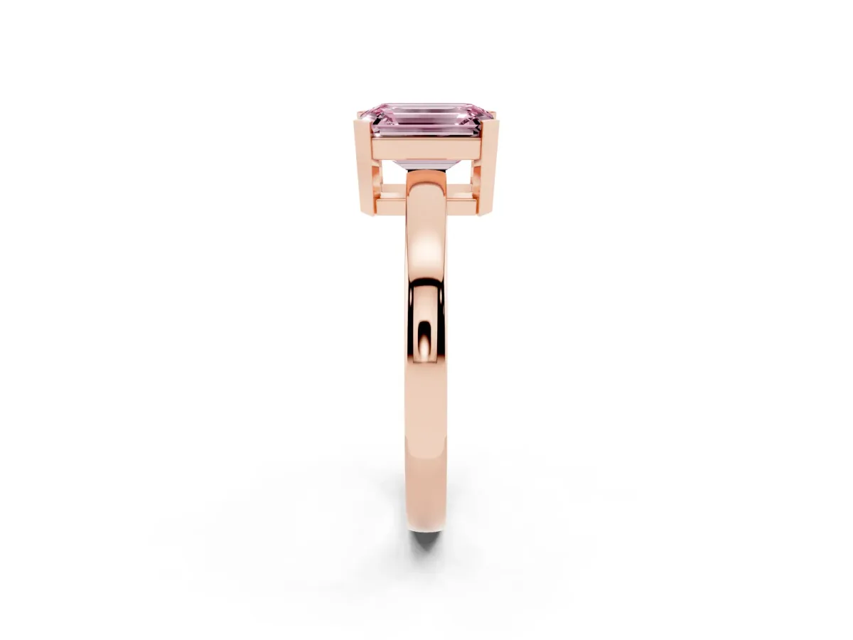 Fancy Pink Emerald Cut Cut Solitaire Ring with Four-Prong Setting and Classic Band Rose gold