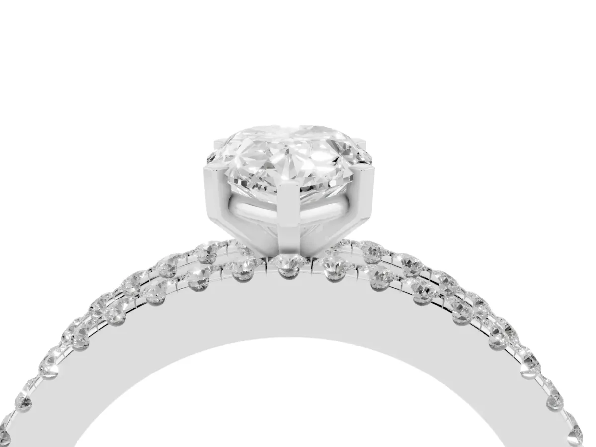 Pear Cut Diamond Solitaire Ring with Pavé and Channel Set Band Silver