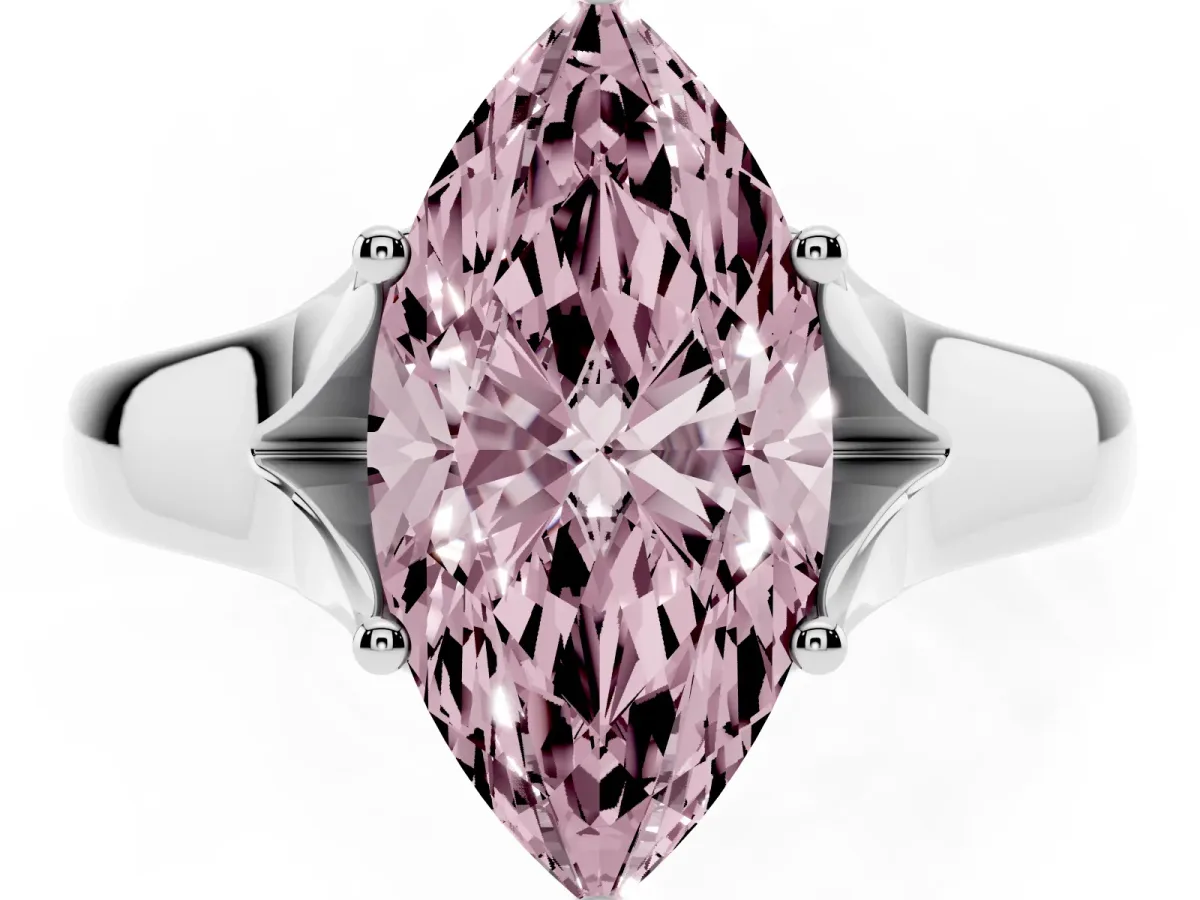 Fancy Pink Marquise Cut Solitaire Diamond Ring with Cathedral Band and Four-Prong Setting Silver