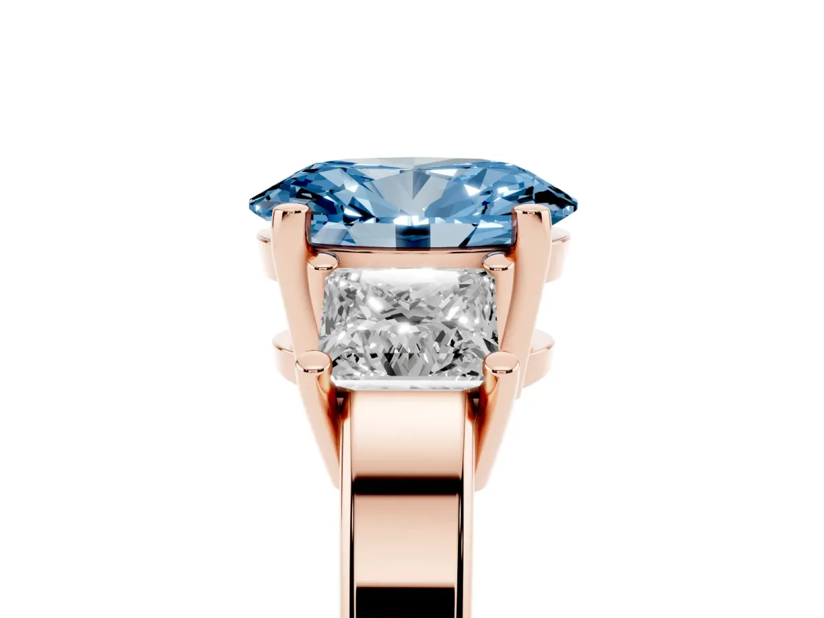 Fancy Blue Three-Stone Oval Cut Cut Solitaire Ring with Prong Setting Rose gold