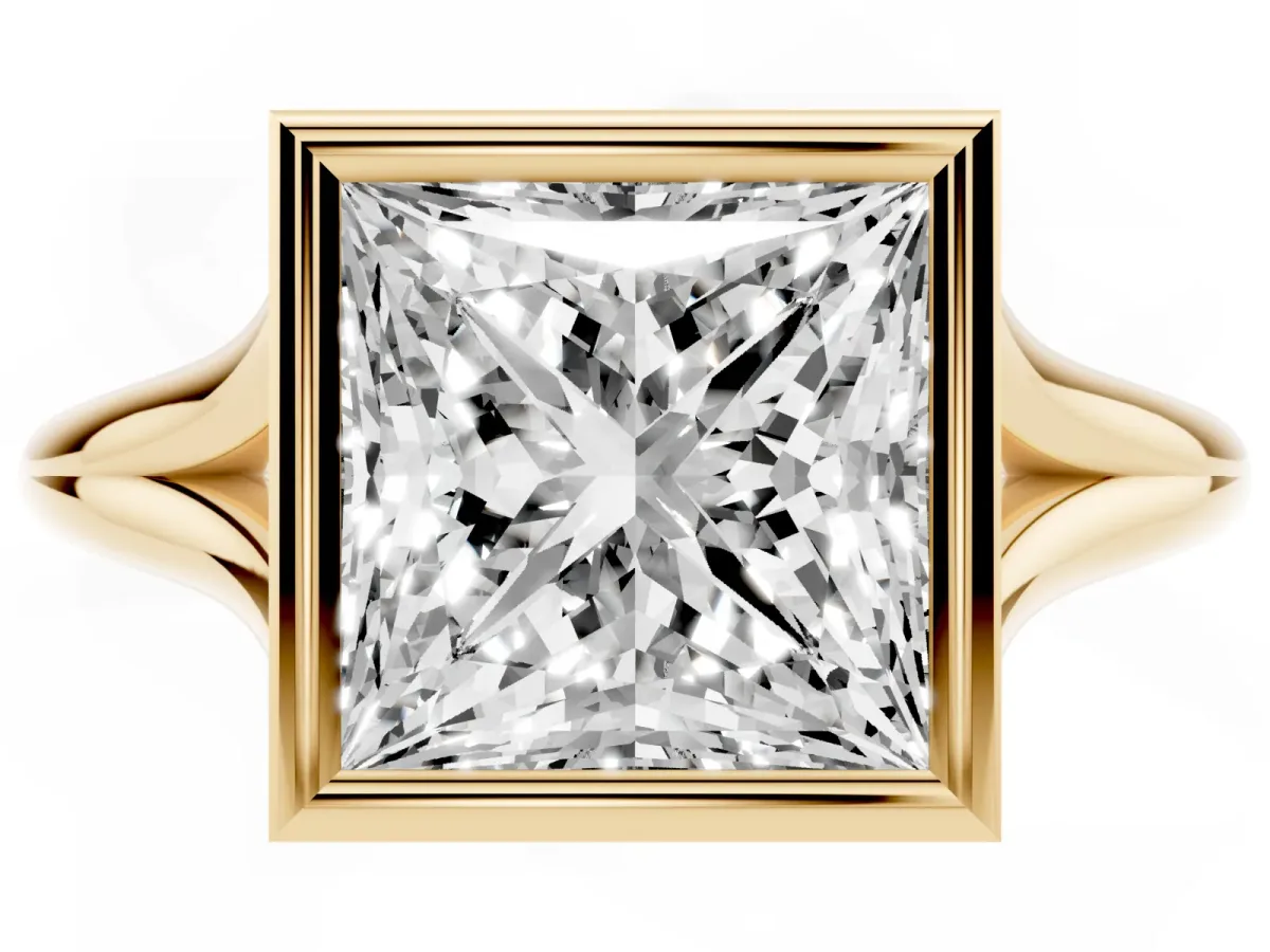 Bezel Set Princess Cut Cut Solitaire Ring with Tapered Band Yellow gold