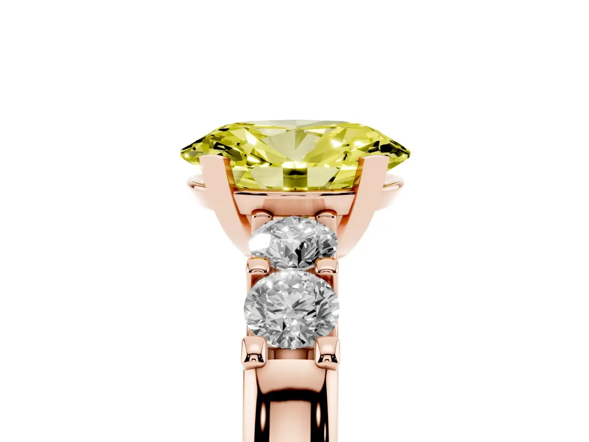 Fancy Yellow Oval Cut Brilliant Cut Diamond Five-Stone Prong Set Engagement Ring with Channel Band Rose gold