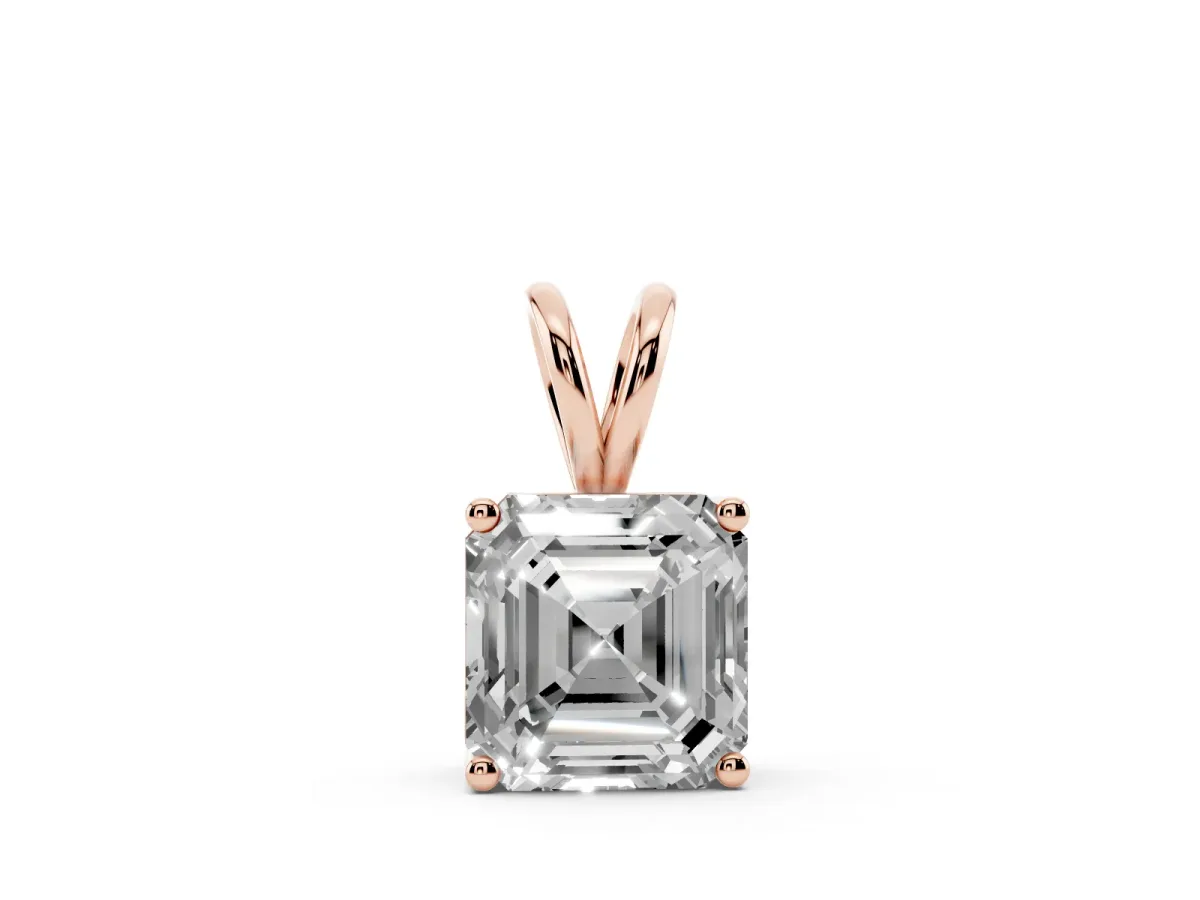 Asscher Diamond Solitaire Pendant with Four Prong Setting Rose gold