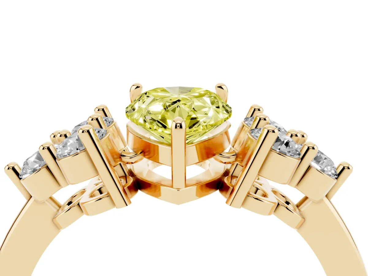 Fancy Yellow Pear Cut Brilliant Diamond Cluster Accent Solitaire Ring with Prong Setting Yellow gold
