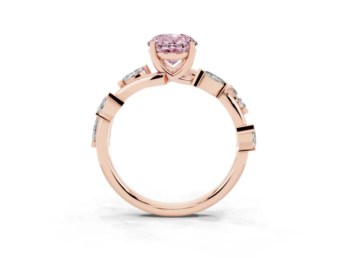 Fancy Pink Oval Cut Solitaire Twisted Band Marquise Accent Prong Setting Ring Rose gold