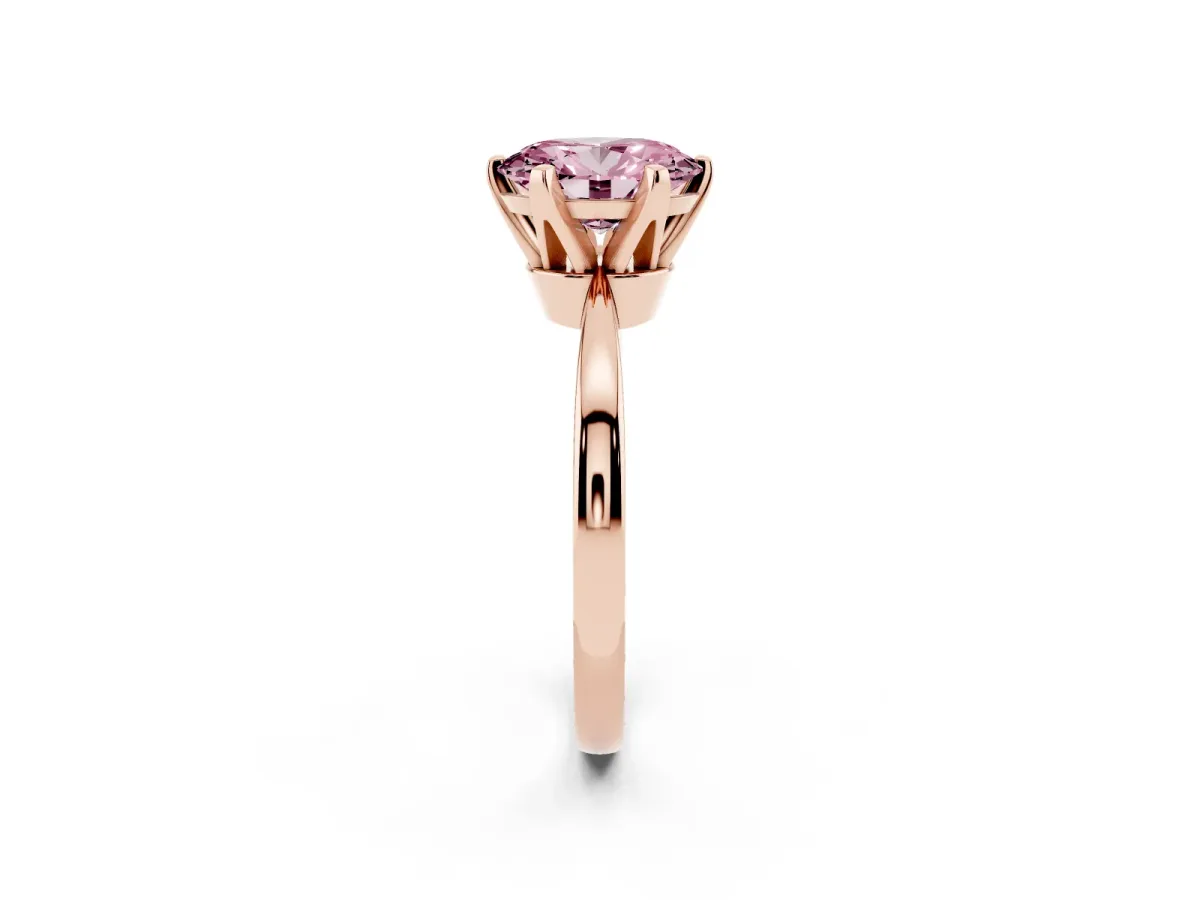 Fancy Pink Oval Cut Solitaire Engagement Ring with Six-Prong Setting and Tapered Band Rose gold