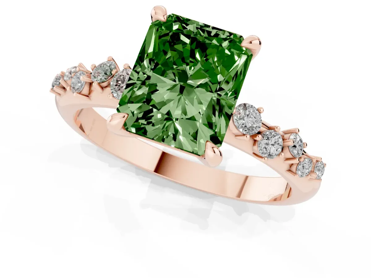 Fancy Green Radiant Cut Cut Diamond Vine Band with Four-Prong Setting Rose gold