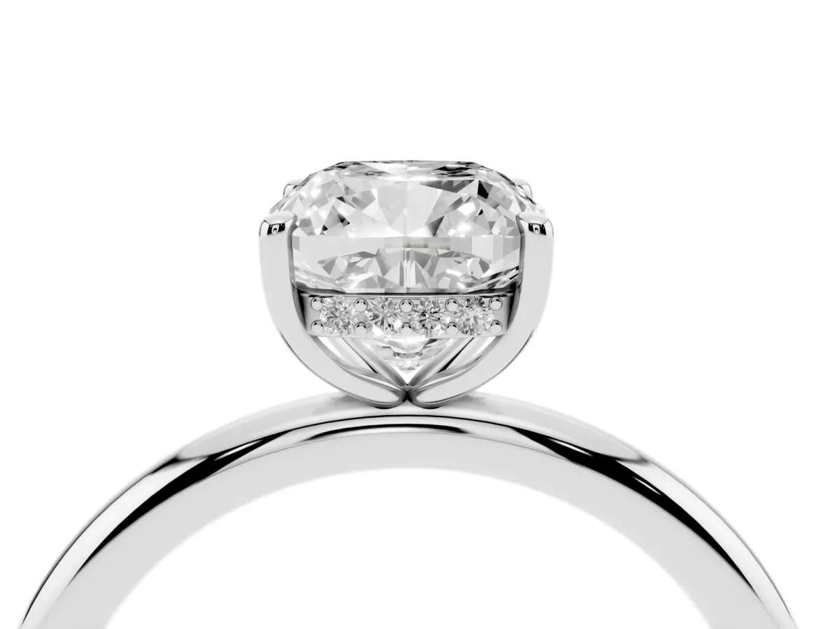Cushion Cut Diamond Solitaire Ring with Thin Band and Four-Prong Setting Silver