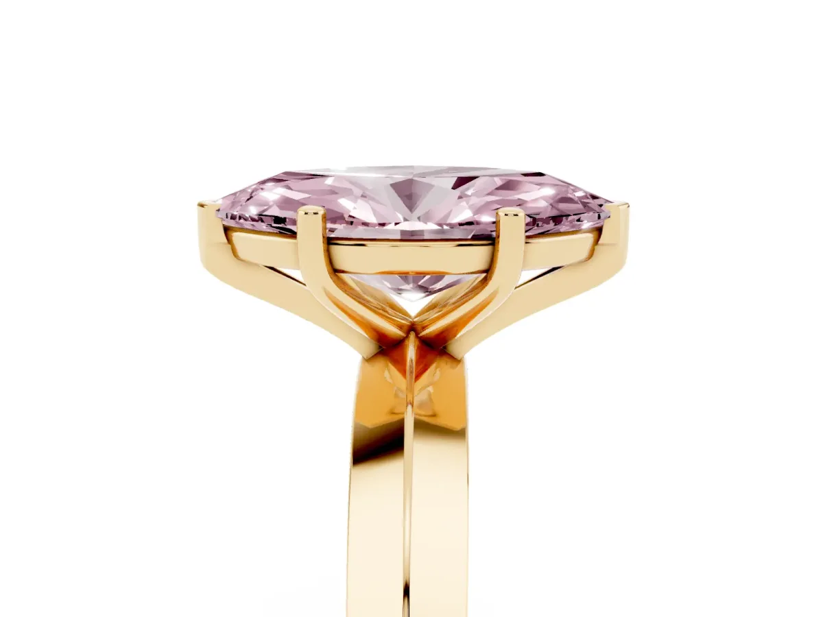 Fancy Pink Marquise Cut Cut Solitaire Engagement Ring with Flat Band and Four-Prong Setting Yellow gold