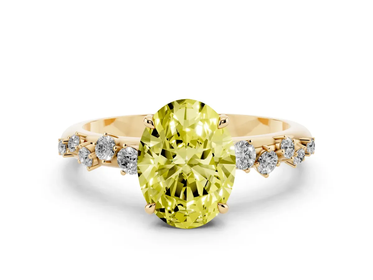 Fancy Yellow Oval Cut Diamond Cluster Prong-Set Solitaire Ring Yellow gold