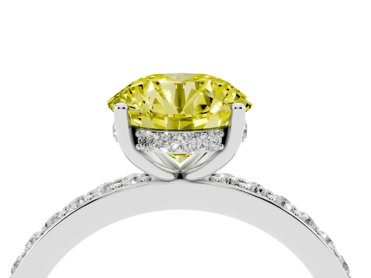 Fancy Yellow Round Cut Cut Diamond Pavé Band Ring with Four-Prong Setting Silver