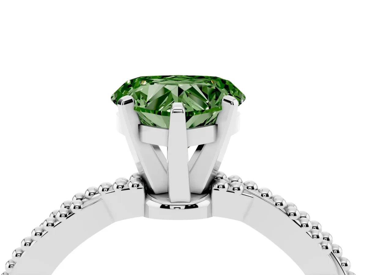 Fancy Green Heart Cut Solitaire Twisted Band with Bead Prong Setting Silver