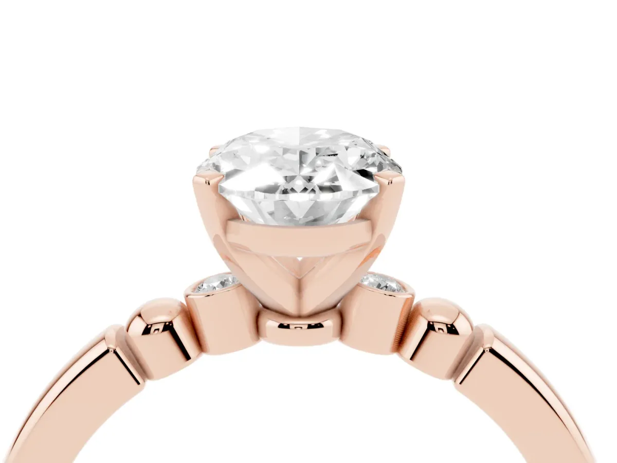 Oval Cut Solitaire Beaded Band with Four-Prong Setting Rose gold