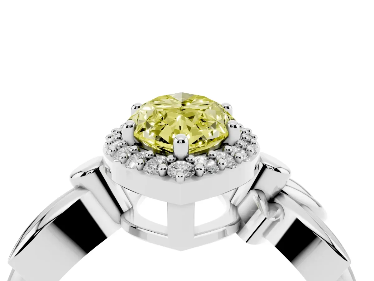 Fancy Yellow Marquise Cut Halo Diamond Floral Band with Four-Prong Setting Platinum
