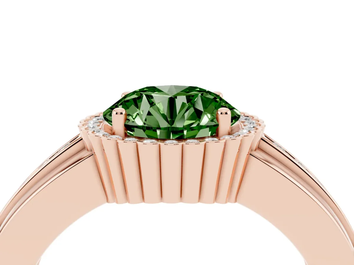 Fancy Green Round Cut Cut Halo Pave Band Four-Prong Ring Rose gold