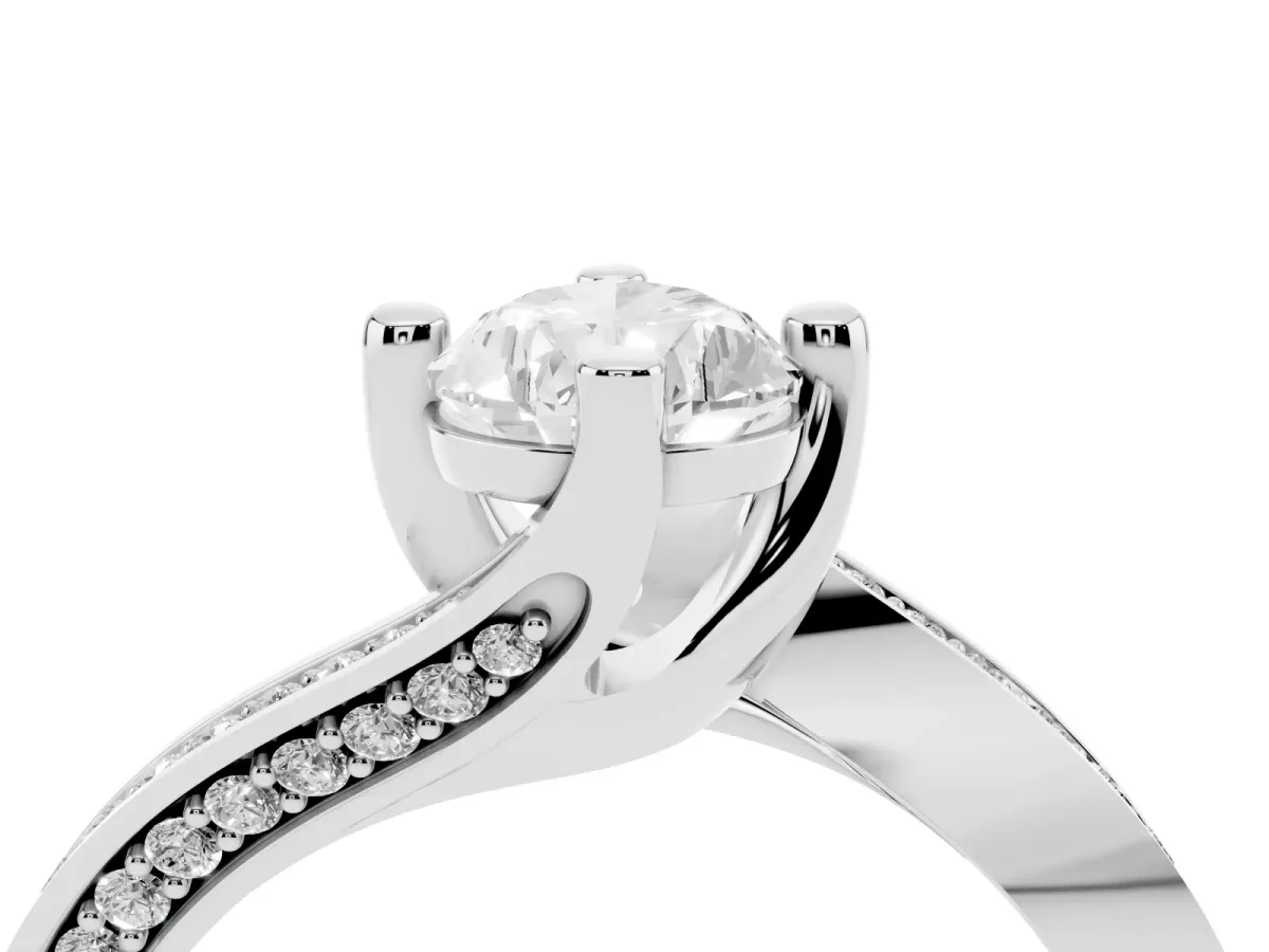 Pear Cut Solitaire Diamond Twist Band with Pavé Setting and Four-Prong Setting Silver