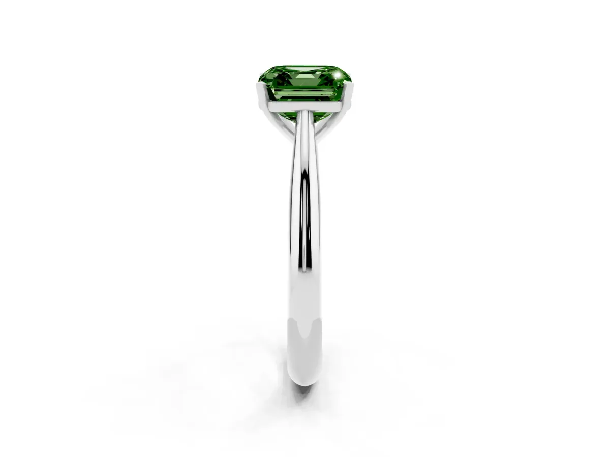 Fancy Green Asscher Cut Diamond Solitaire Engagement Ring with Cathedral Setting and Four-Prong Mount Silver