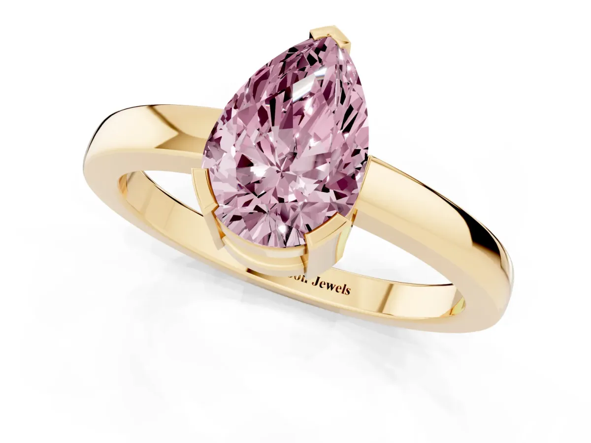 Fancy Pink Pear Cut Cut Solitaire Ring with Four-Prong Setting and Classic Band Yellow gold