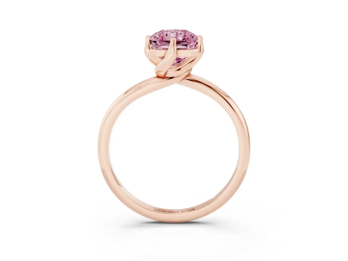 Fancy Pink Radiant Cut Diamond Solitaire Engagement Ring with Four-Prong Setting and Classic Band Rose gold