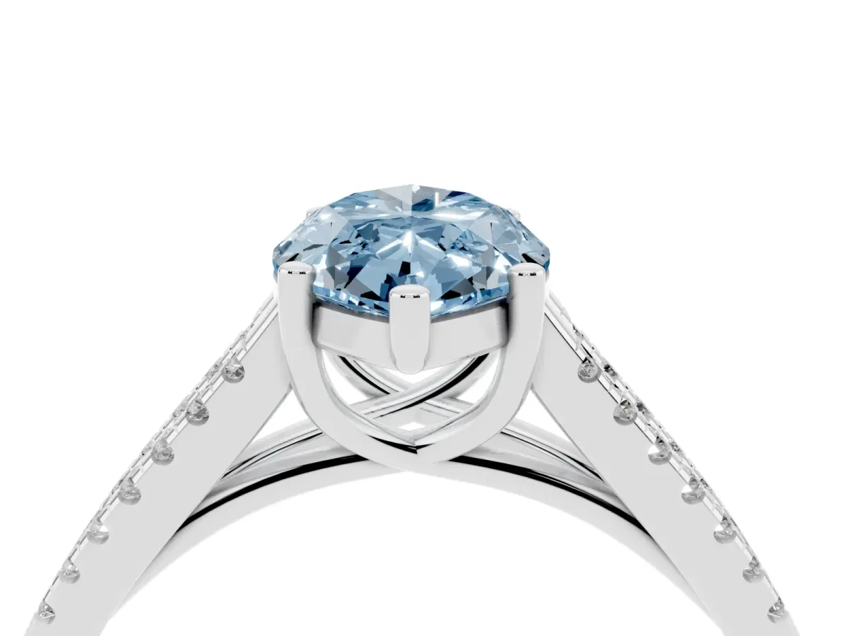 Fancy Blue Marquise Cut Diamond Solitaire Engagement Ring with Split Shank Pavé Band Silver