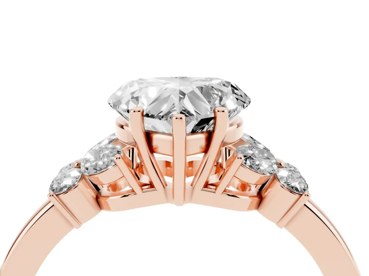 Heart Cut Cut Solitaire Floral Diamond Ring with Four-Prong Setting Rose gold