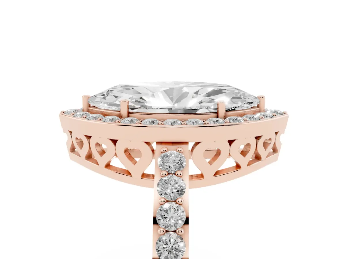 Marquise Cut Halo Diamond Pavé Band Ring with Prong Setting Rose gold