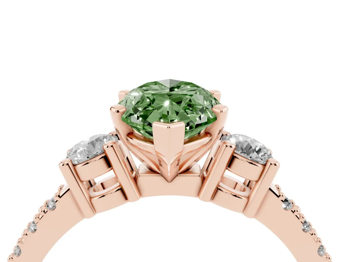 Fancy Green Marquise Cut Three-Stone Diamond Pavé Band with Prong Setting Rose gold