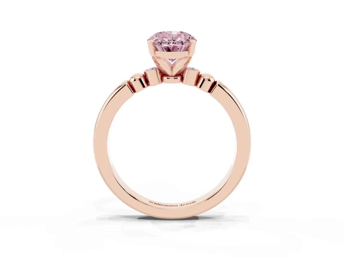Fancy Pink Oval Cut Solitaire Beaded Band with Four-Prong Setting Rose gold