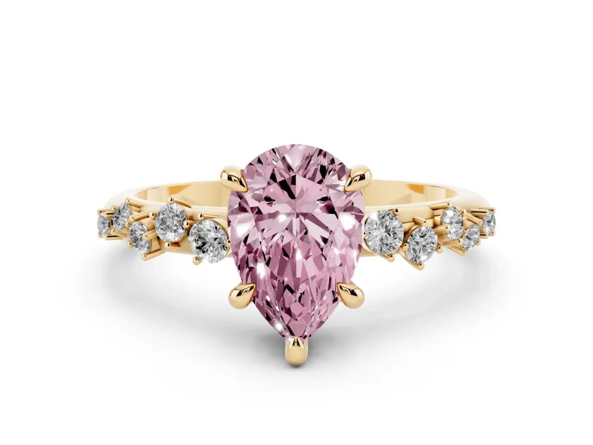 Fancy Pink Pear Cut Cut Diamond Vine Band with Four-Prong Setting Yellow gold